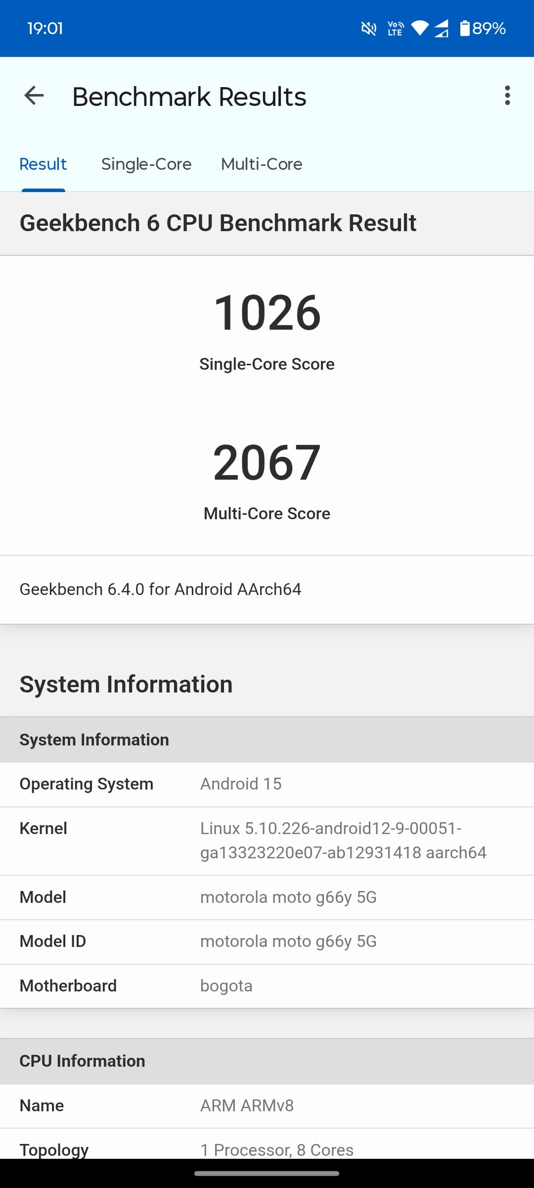 moto g66y 5GのGeekbench 6スコア